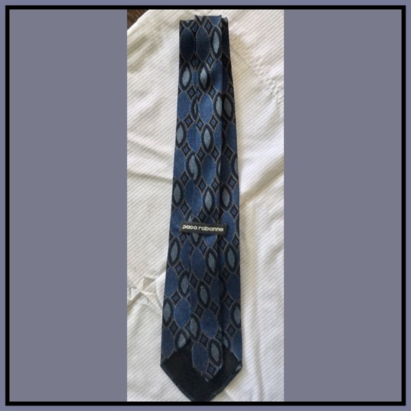 Paco Rabanne silk tie geometric oval pattern Italy - Picture 2 of 5